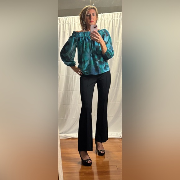 ZESICA Elegant Green and Teal Women's Blouse - Picture 4 of 12